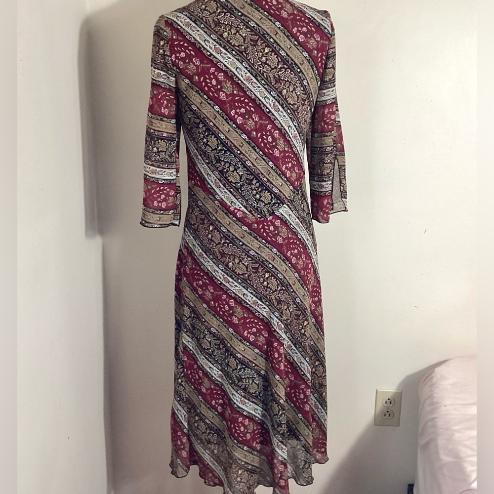 Y2K Vtg Striped Paisley Lace Up Midi Dress Size 6 - Picture 4 of 16